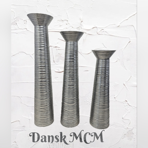 Dansk Danish Modern Mid Century MCM Silver Tone Candle Holders Set of 3 - Picture 1 of 5
